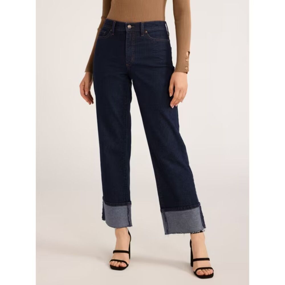 Scoop Womens Jeans Size 4 Dark Wash High Rise Slim Ankle Denim with cuffed ankle